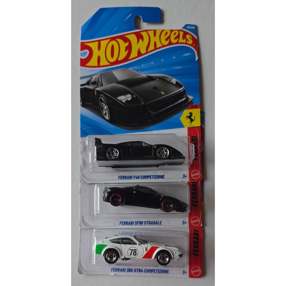 Hot Wheels Ferrari 3-Car Lot - Classic Supercar Diecast Toy Vehicles - New